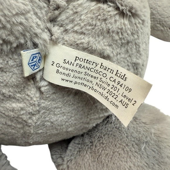 Pottery Barn Kids PBK Gray Elephant Beaded Feet Soft Grey Plush Bow Stuffed BIG - Picture 6 of 15